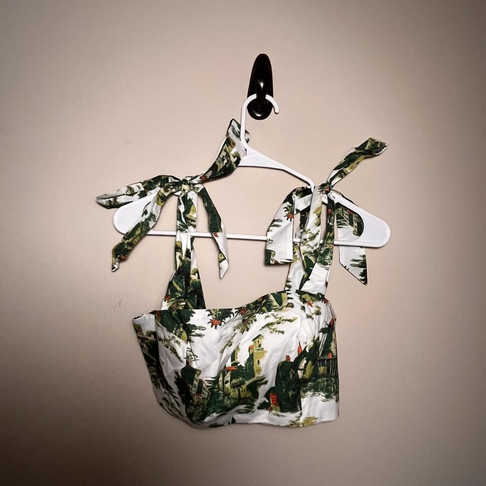 NEW Cara Cara Printed Bow Tie Strap Crop Top
